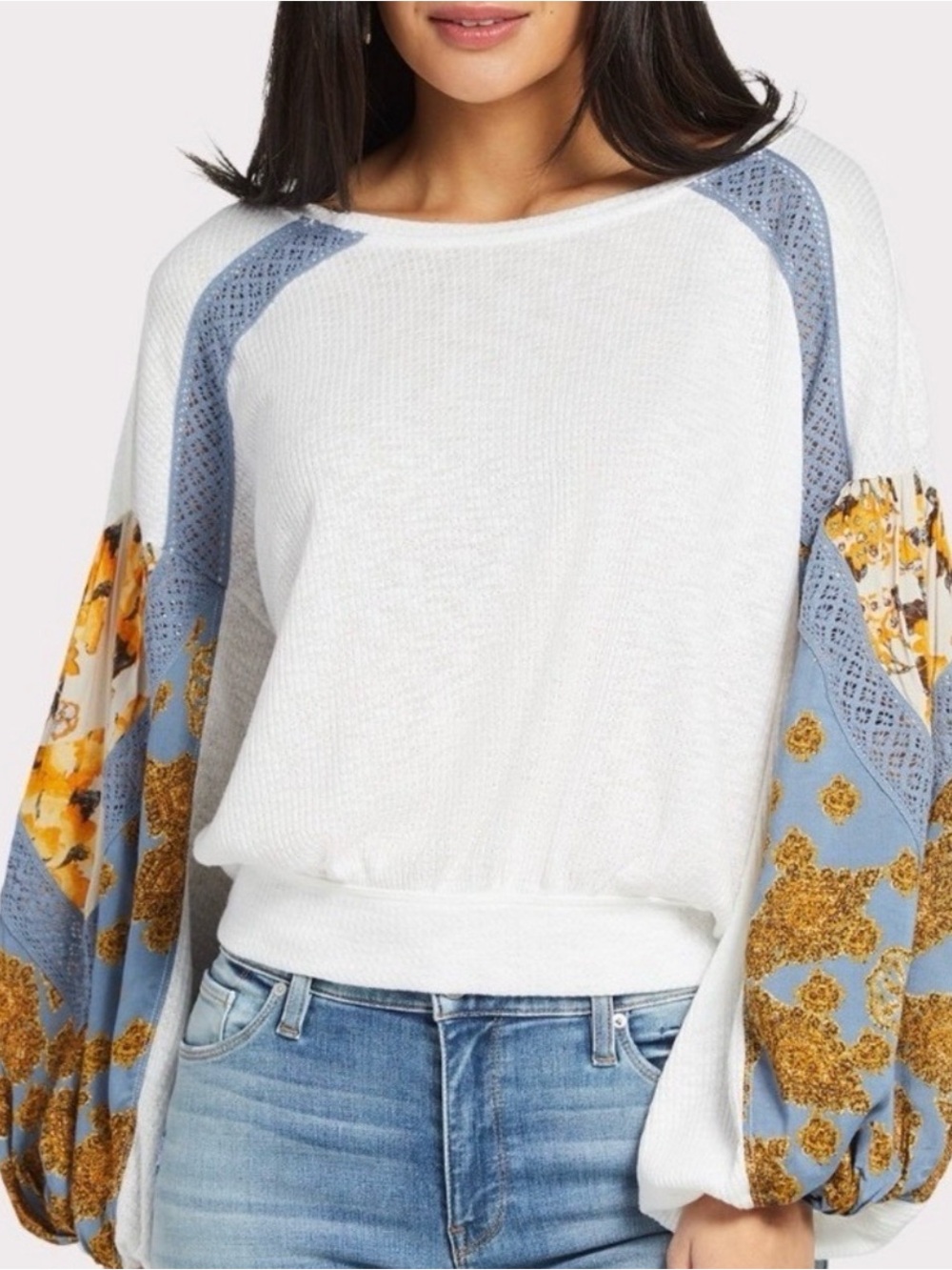 Free People Cream Ribbed Top with Gold Logo Tag
